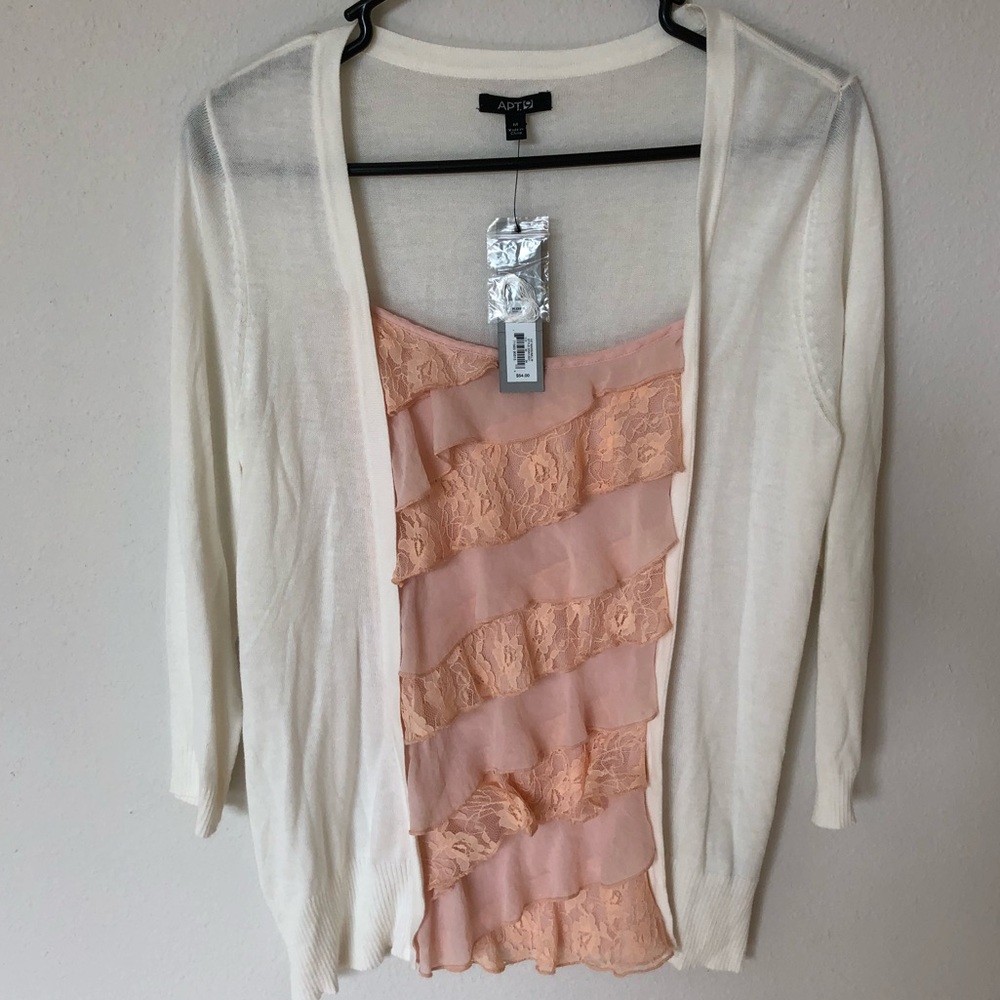 NWT APT. 9 Peach and White Attached Cardigan Lace Top